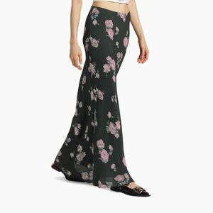 Ganni Dark Black and Pink Floral Maxi Skirt